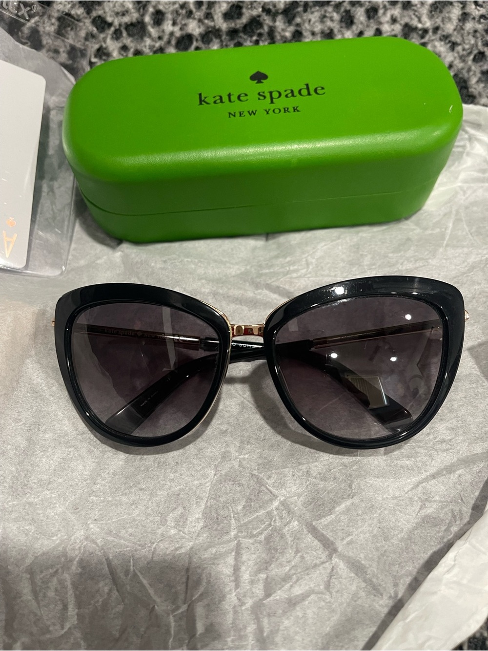 Kate Spade New York Black Cat-Eye Sunglasses w/Dior Ace of Spade Collectors Card